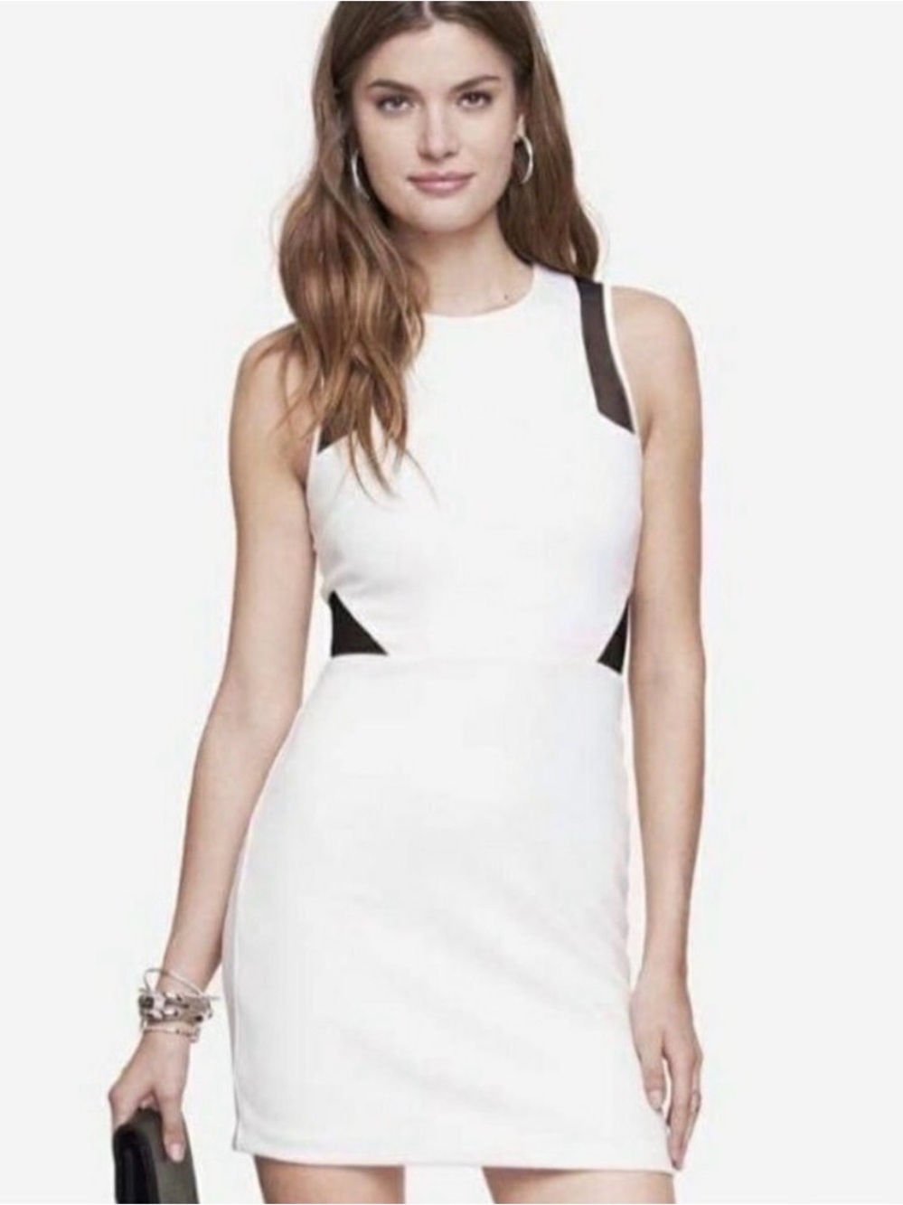 Express White Mini Dress with Black Trim See through windows
